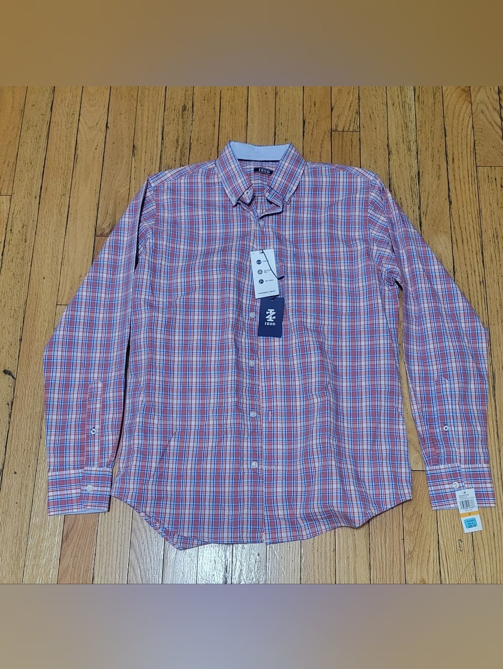 Izod Men's Red and Blue Plaid Button-Down Shirt